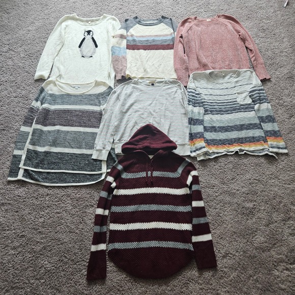 Mixed Brands Sweaters - Knit Sweater Lot of 7 Women Size M Striped Graphic Cozy Fall Winter Basics